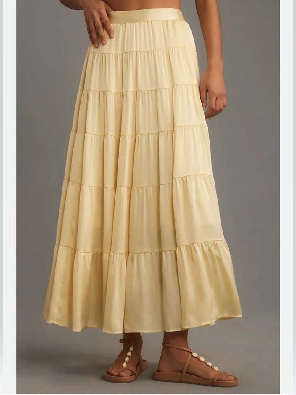 Anthropologie Pale Yellow Tiered Maxi Skirt
